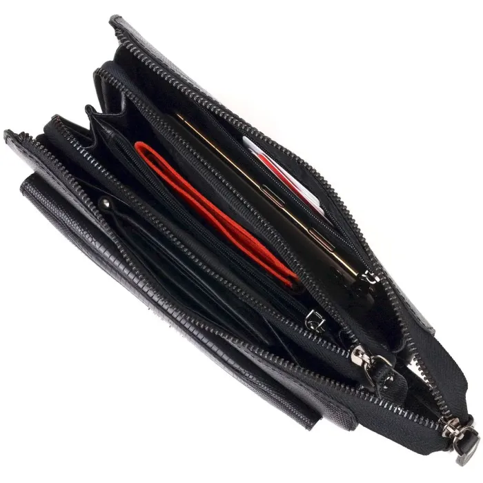 Стильний клатч для чоловіків із натуральної фактурної шкіри з тисненням під рептилію CANPELLINI 21563 Чорний