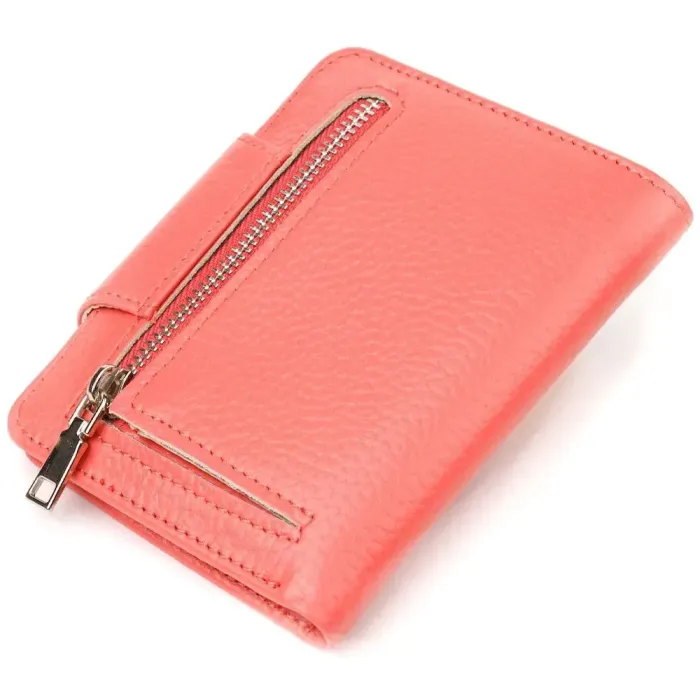 Стильный компактный женский кошелек из натуральной кожи CANPELLINI 21669 Коралловый