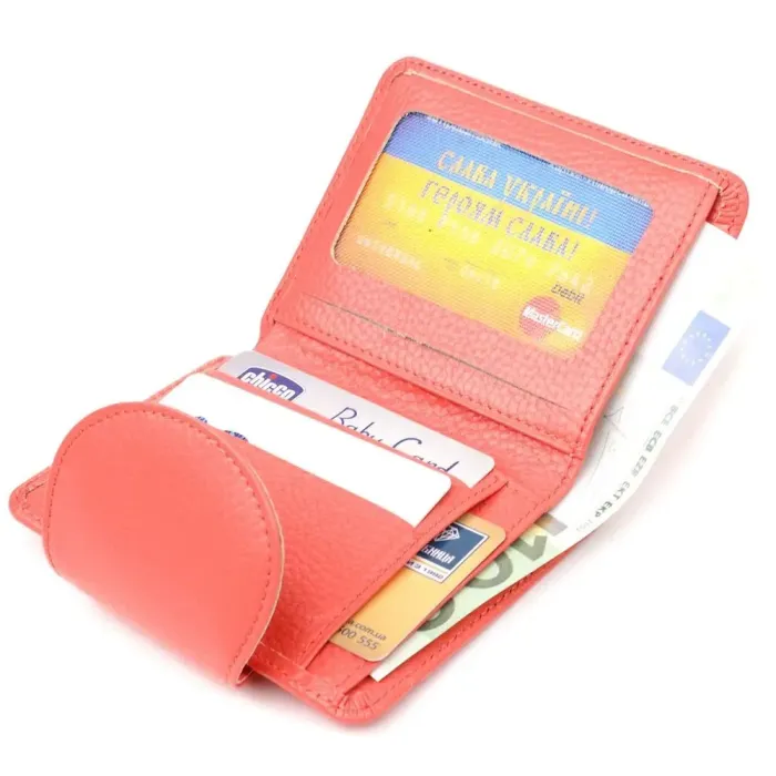 Стильный компактный женский кошелек из натуральной кожи CANPELLINI 21669 Коралловый