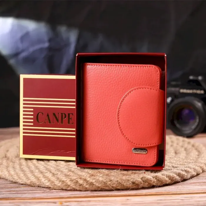 Стильный компактный женский кошелек из натуральной кожи CANPELLINI 21669 Коралловый