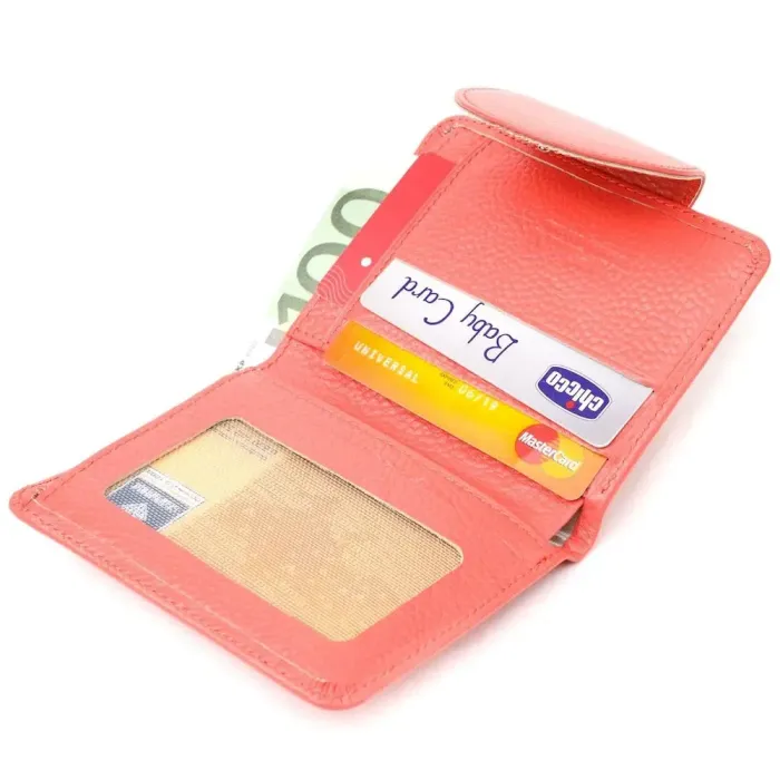 Стильный компактный женский кошелек из натуральной кожи CANPELLINI 21669 Коралловый