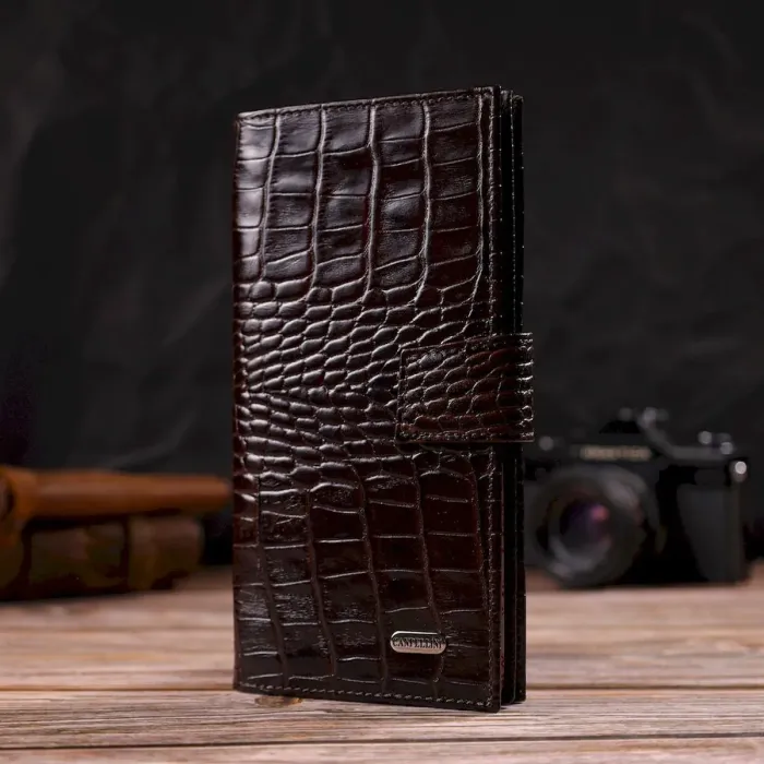 Стильный кошелек для мужчин из натуральной кожи с тиснением под крокодила CANPELLINI 21915 Коричневый