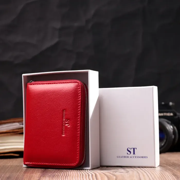 Стильний шкіряний гаманець для жінок на блискавці з тисненим логотипом ST Leather 19490