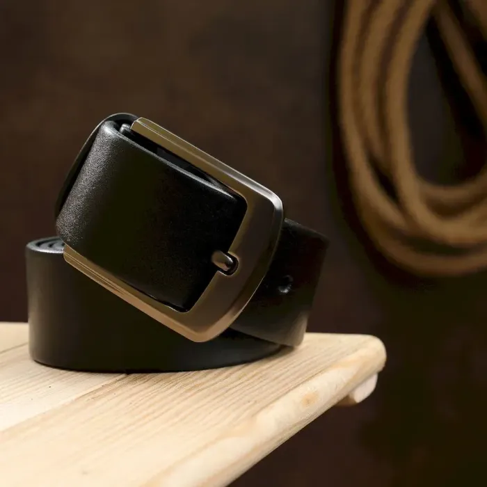 Стильный кожаный мужской ремень Vintage 20747 Черный