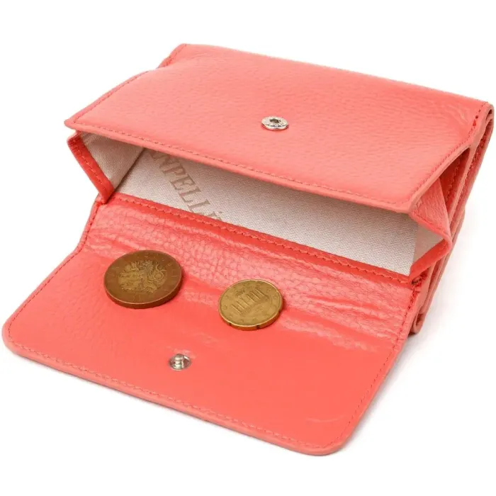 Стильний гаманець молодіжний з натуральної шкіри флотар CANPELLINI 21595 Кораловий