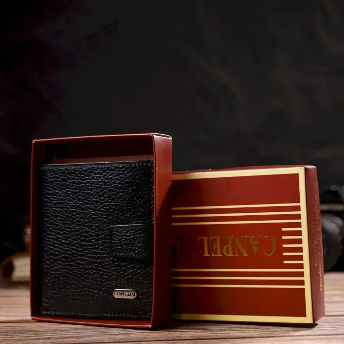 Стильний чоловічий гаманець у комбінації двох кольорів із натуральної зернистої шкіри CANPELLINI 21728 Чорний