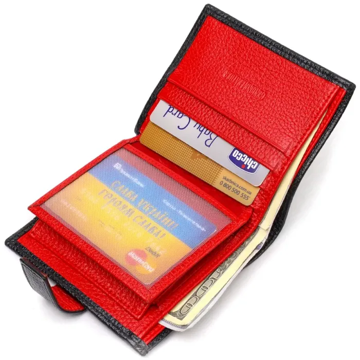 Стильний чоловічий гаманець у комбінації двох кольорів із натуральної зернистої шкіри CANPELLINI 21728 Чорний