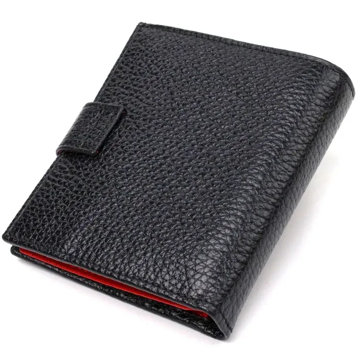 Стильний чоловічий гаманець у комбінації двох кольорів із натуральної зернистої шкіри CANPELLINI 21728 Чорний