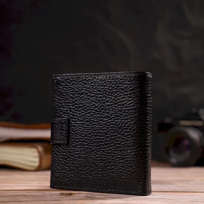 Стильний чоловічий гаманець у комбінації двох кольорів із натуральної зернистої шкіри CANPELLINI 21728 Чорний