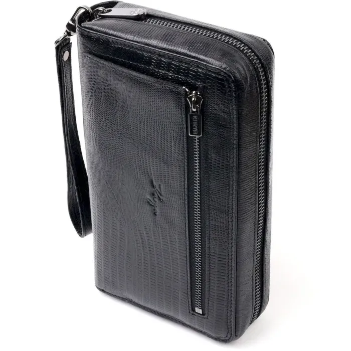 Стильный мужской клатч из фактурной кожи KARYA 20855 Черный