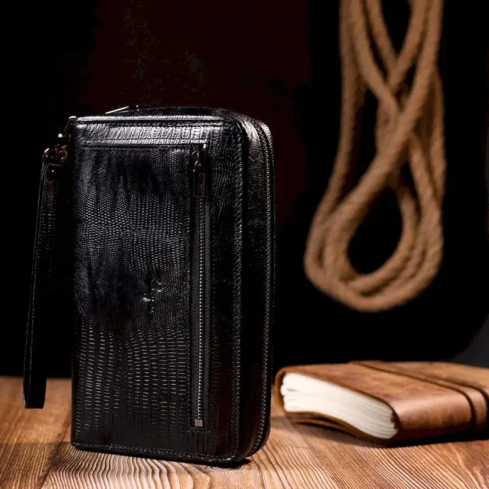 Стильный мужской клатч из фактурной кожи KARYA 20855 Черный