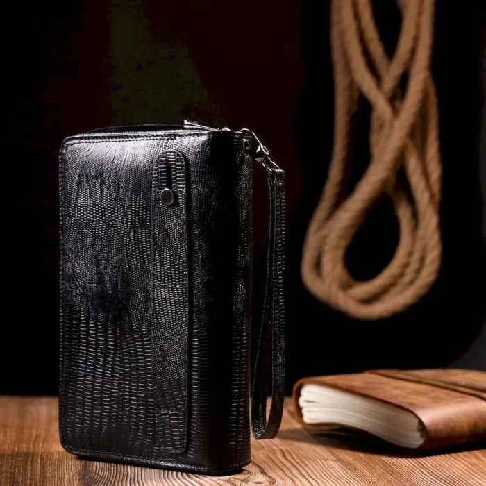 Стильный мужской клатч из фактурной кожи KARYA 20855 Черный