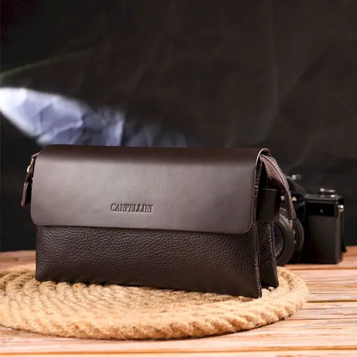 Стильный мужской клатч из натуральной комбинированной кожи CANPELLINI 21566 Коричневый