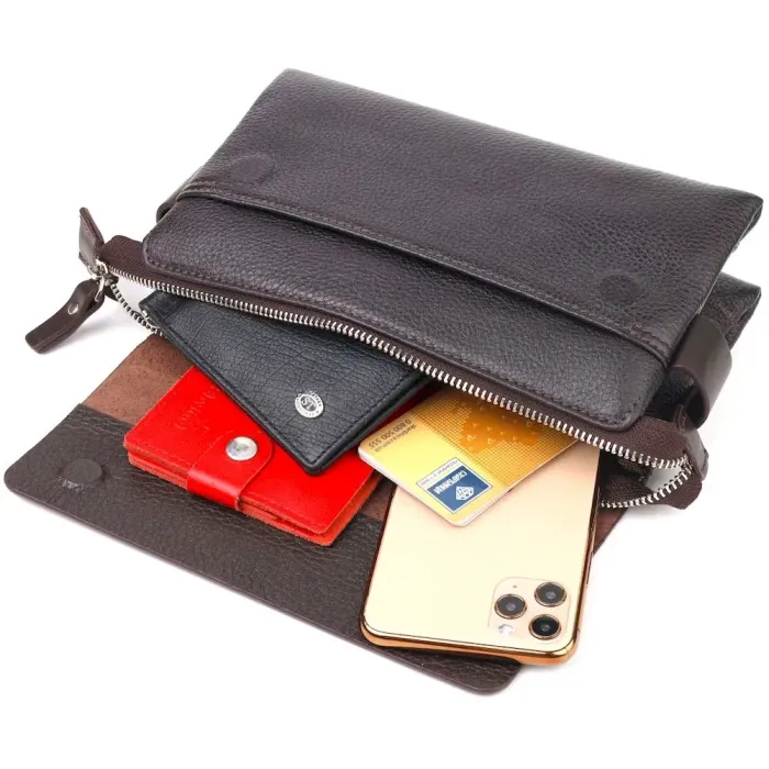 Стильный мужской клатч из натуральной комбинированной кожи CANPELLINI 21566 Коричневый