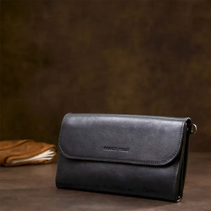 Стильний чоловічий клатч із натуральної шкіри GRANDE PELLE 11427 Темно-синій