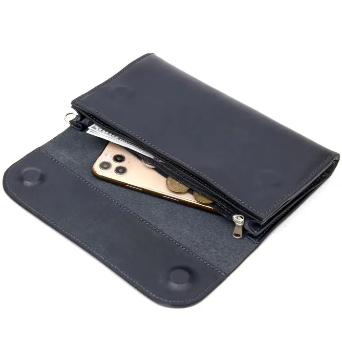 Стильний чоловічий клатч із натуральної шкіри GRANDE PELLE 11427 Темно-синій