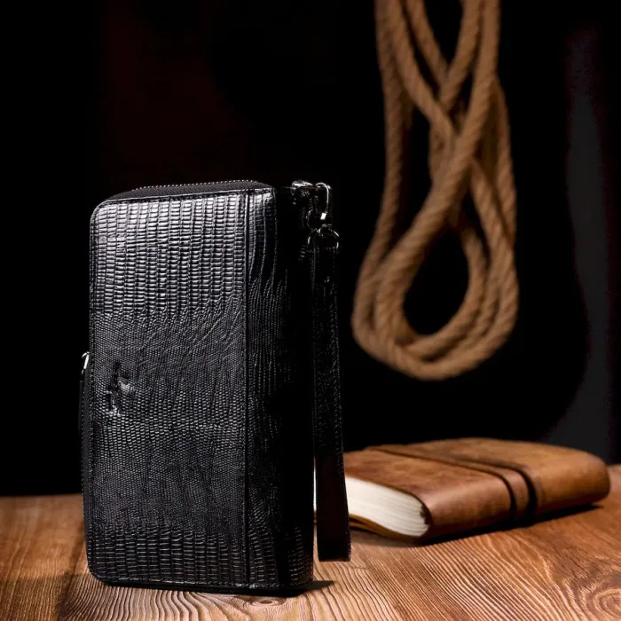 Стильный мужской клатч на два отделения KARYA 20852 кожаный Черный