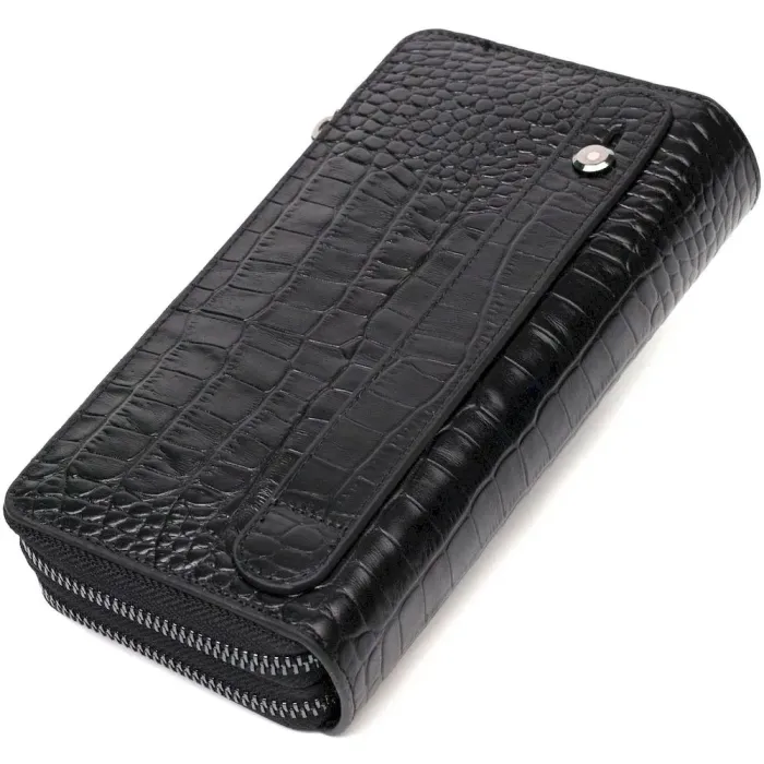 Стильний чоловічий клатч із двома відділеннями з натуральної шкіри з тисненням під крокодила BOND 22026 Чорний