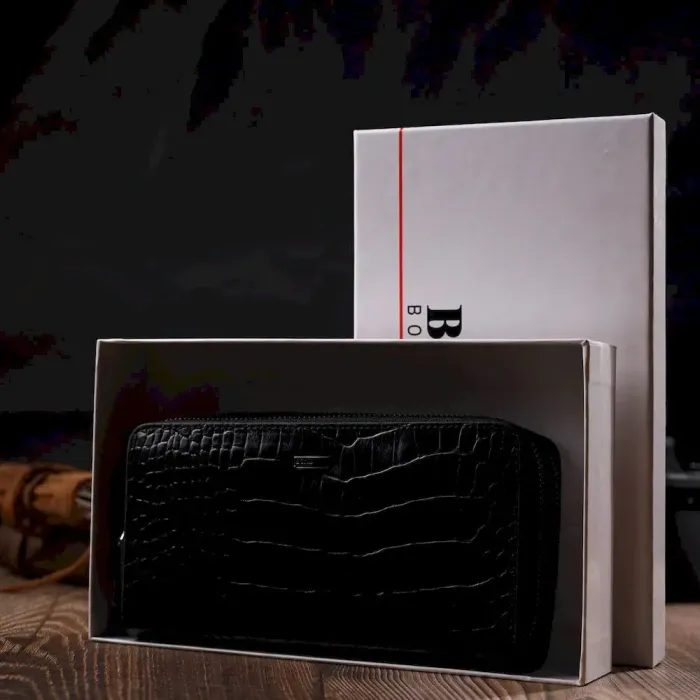 Стильний чоловічий клатч із двома відділеннями з натуральної шкіри з тисненням під крокодила BOND 22026 Чорний