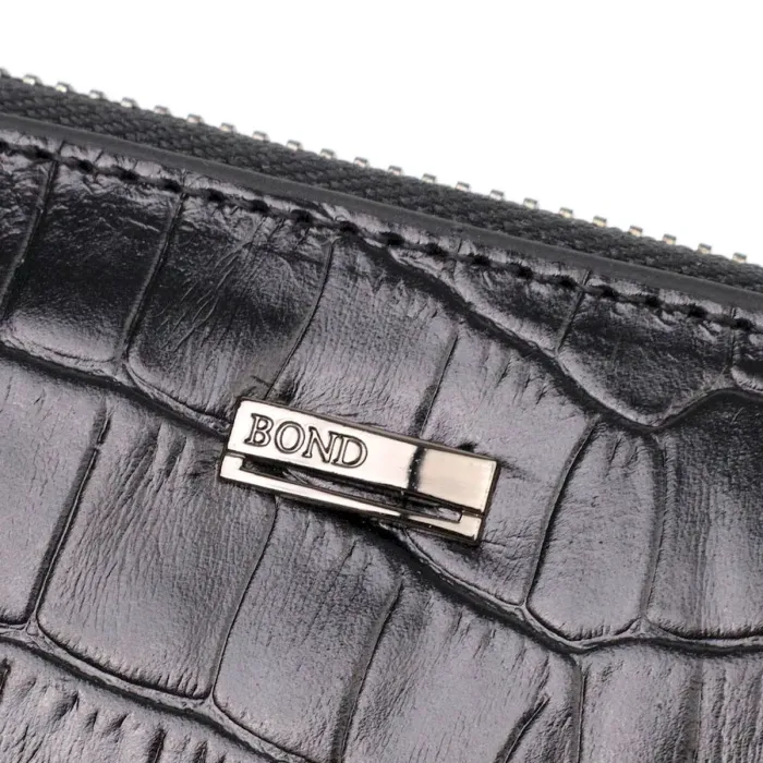Стильний чоловічий клатч із двома відділеннями з натуральної шкіри з тисненням під крокодила BOND 22026 Чорний
