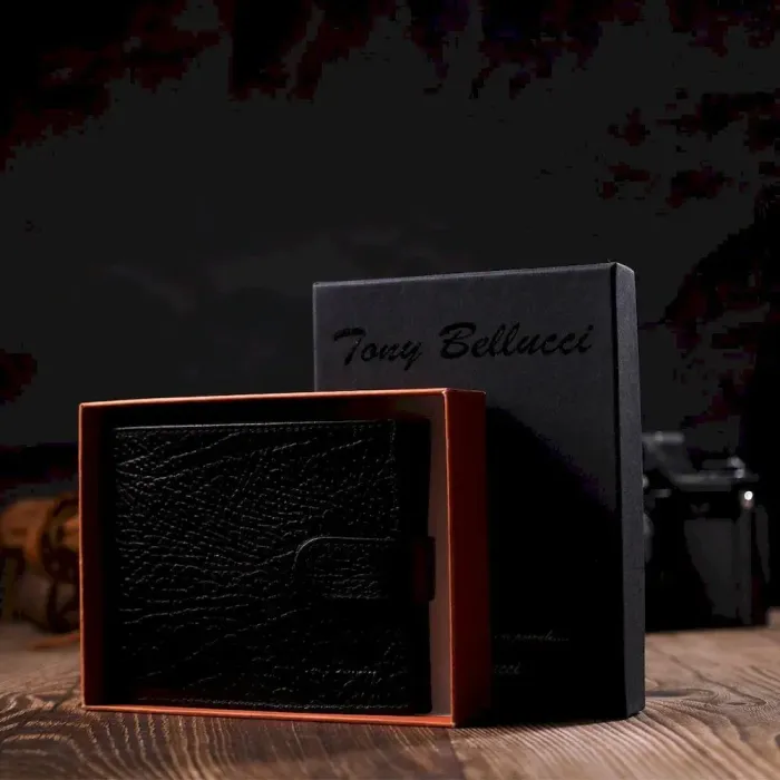 Стильний чоловічий гаманець горизонтального формату з натуральної шкіри Tony Bellucci 22015 Чорний