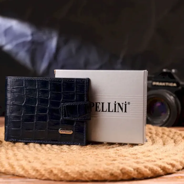 Стильный мужской кошелек из натуральной фактурной кожи CANPELLINI 21514 Синий