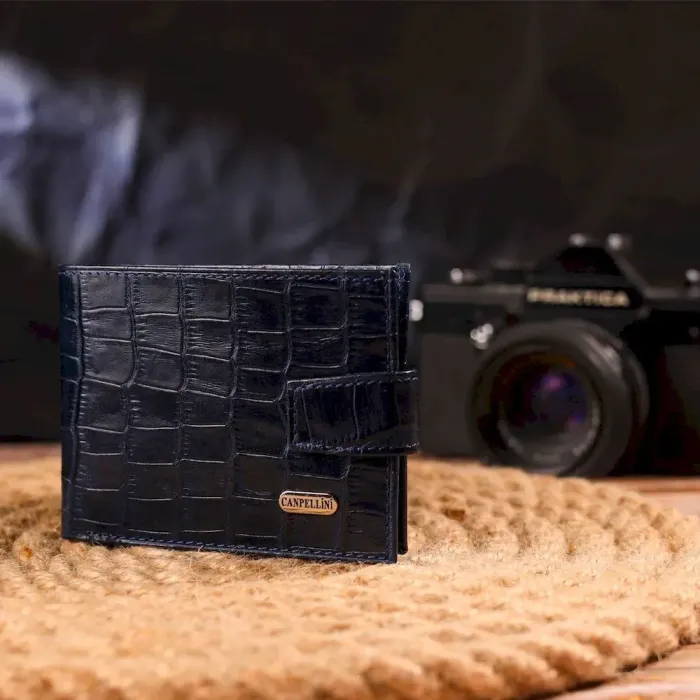 Стильный мужской кошелек из натуральной фактурной кожи CANPELLINI 21514 Синий