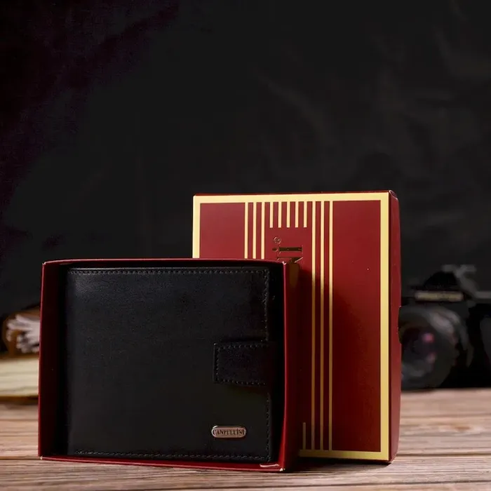 Стильний чоловічий гаманець з натуральної гладкої шкіри CANPELLINI 21880 Чорний