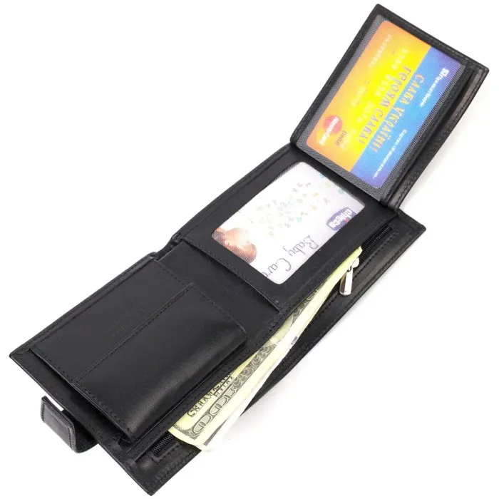 Стильний чоловічий гаманець з натуральної гладкої шкіри CANPELLINI 21880 Чорний