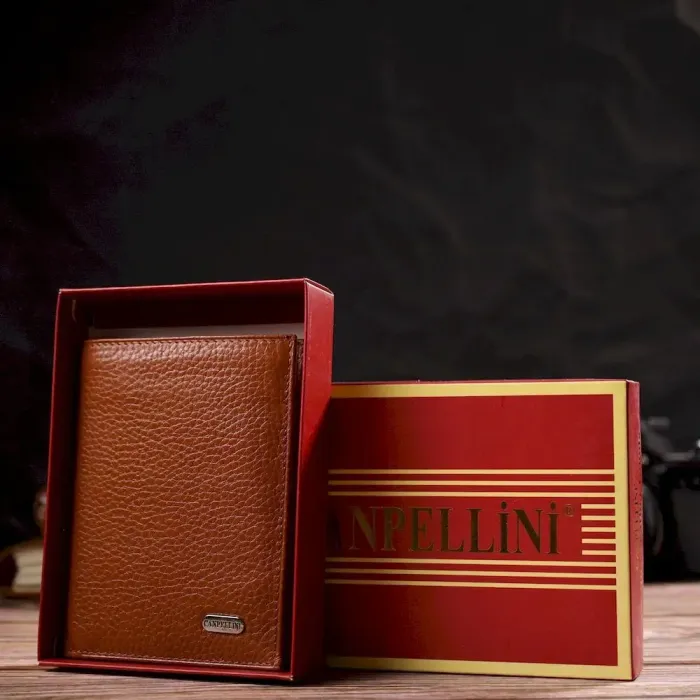 Стильний чоловічий гаманець вертикального формату з натуральної шкіри CANPELLINI 21754 Рудий