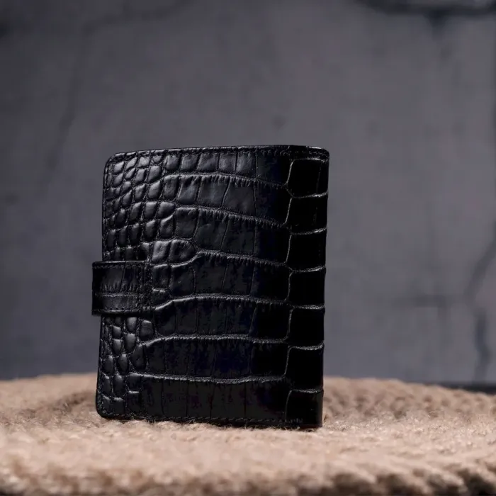 Стильный мужской кожаный кошелек с тиснением под крокодила KARYA 21371 Черный