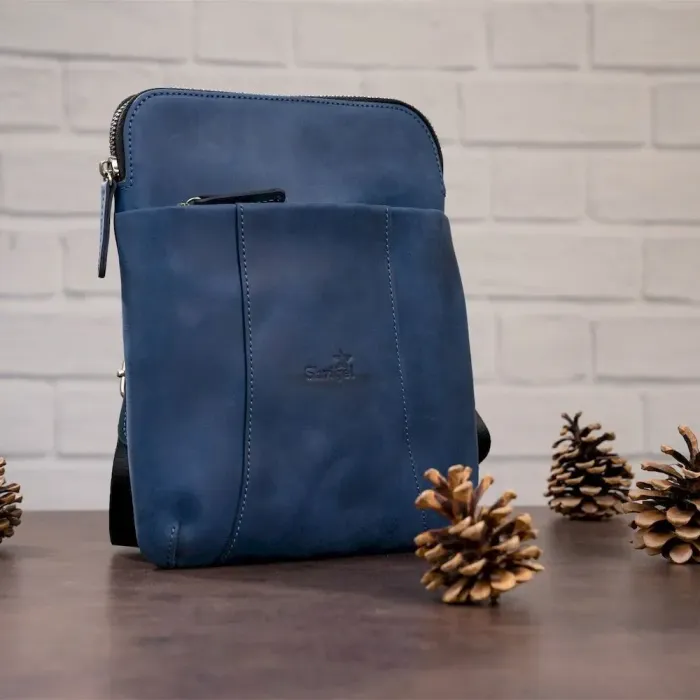 Стильний чоловічий месенджер із вінтажної шкіри Shvigel 11179 Синій