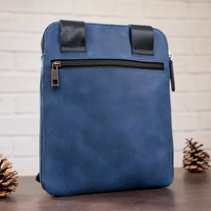 Стильний чоловічий месенджер із вінтажної шкіри Shvigel 11179 Синій