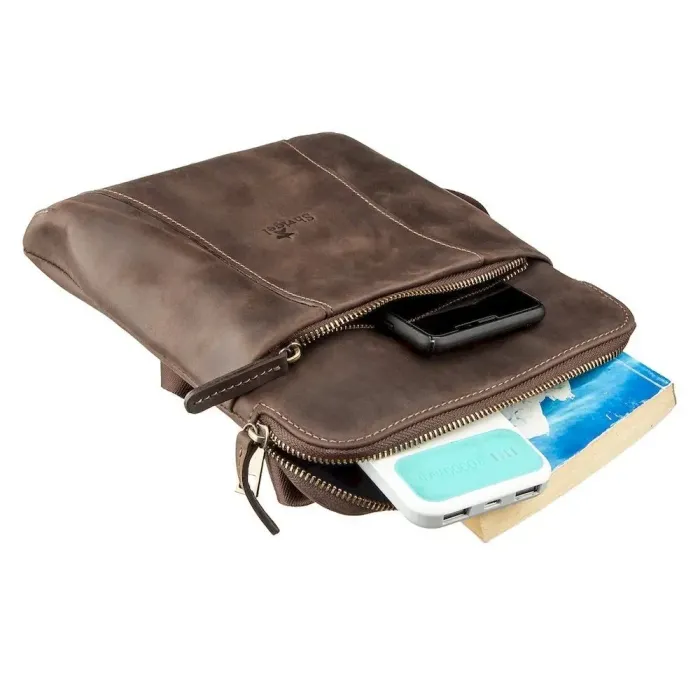 Стильний чоловічий месенджер із вінтажної шкіри Shvigel 11180 Коричневий