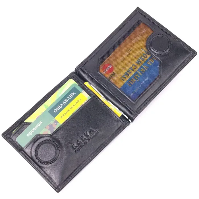 Стильний чоловічий затиск із натуральної гладкої шкіри KARYA 21414 Чорний