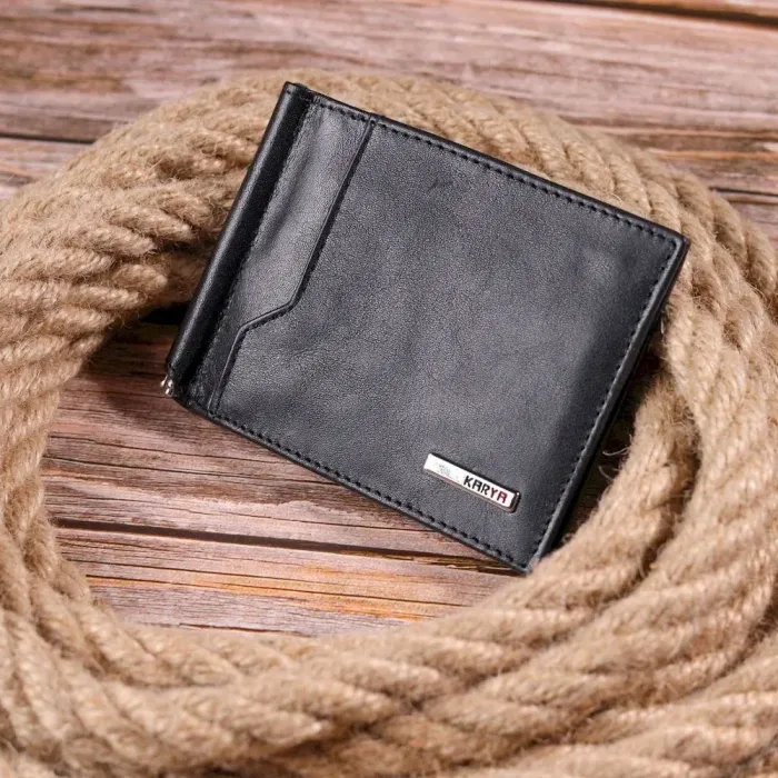 Стильний чоловічий затиск із натуральної гладкої шкіри KARYA 21414 Чорний