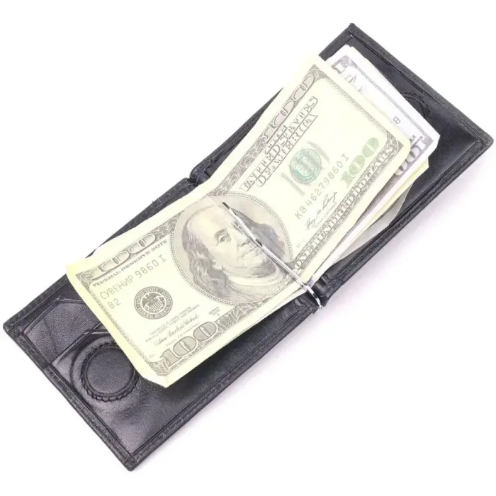 Стильний чоловічий затиск із натуральної гладкої шкіри KARYA 21414 Чорний