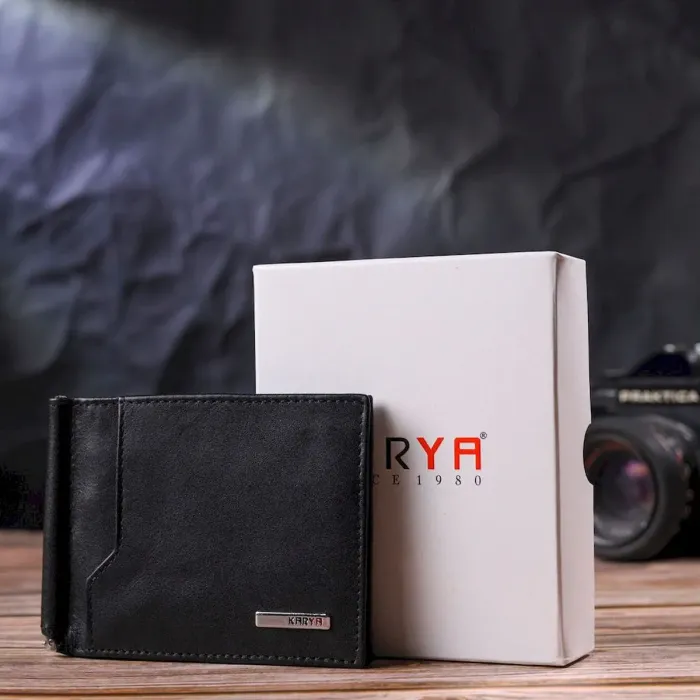 Стильний чоловічий затиск із натуральної гладкої шкіри KARYA 21414 Чорний