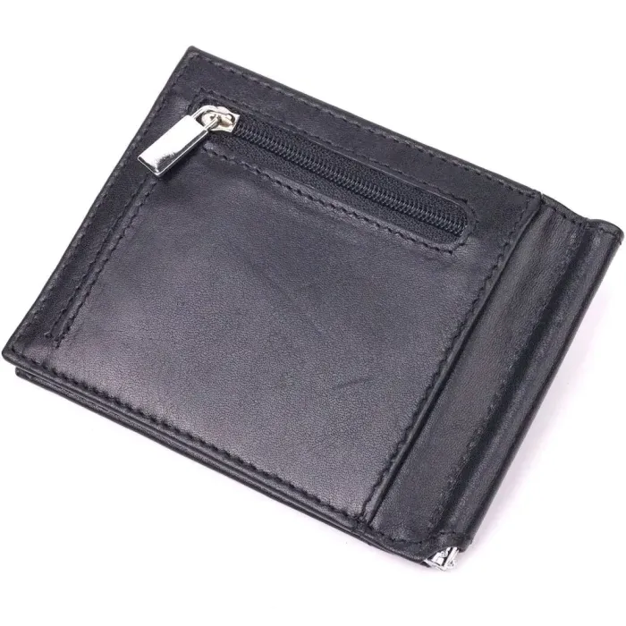 Стильний чоловічий затиск із натуральної гладкої шкіри KARYA 21414 Чорний