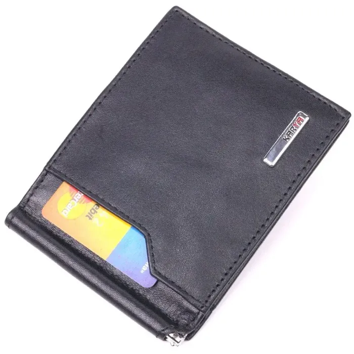 Стильний чоловічий затиск із натуральної гладкої шкіри KARYA 21414 Чорний