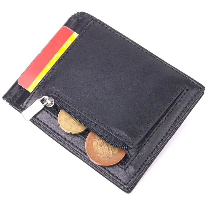 Стильний чоловічий затиск із натуральної гладкої шкіри KARYA 21414 Чорний