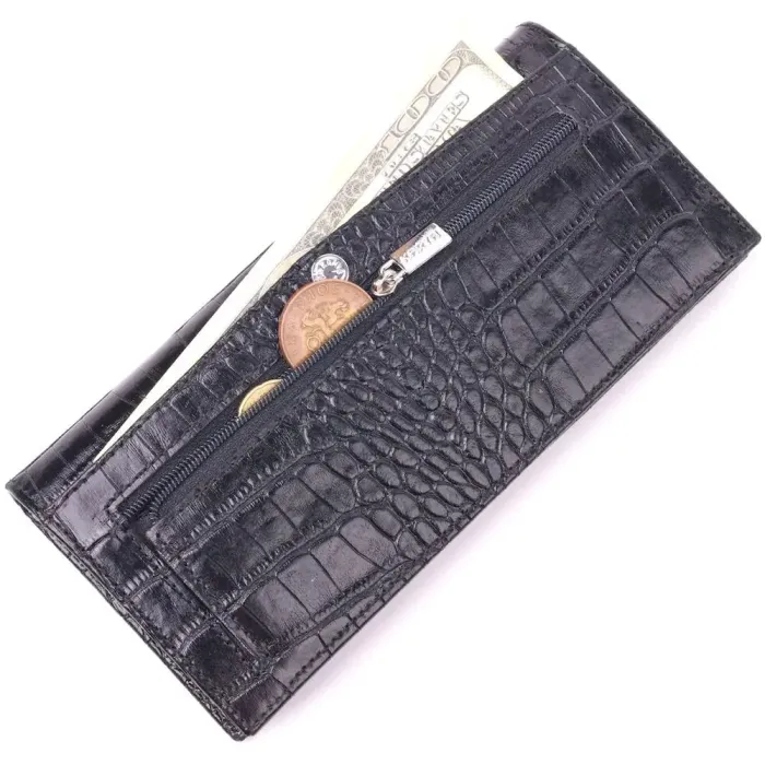 Стильний вертикальний гаманець із натуральної фактурної шкіри KARYA 21433 Чорний