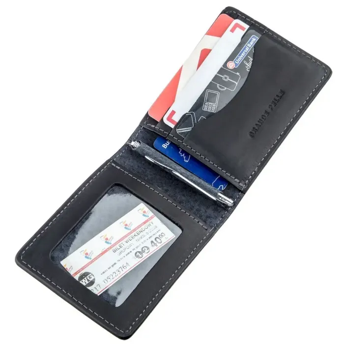 Стильний затискач для грошей вінтажний GRANDE PELLE 11194 Чорний