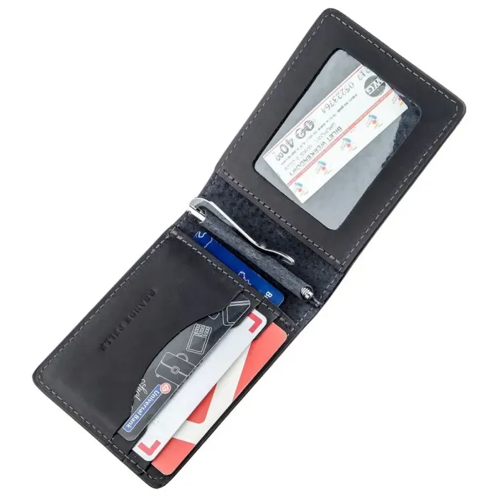 Стильний затискач для грошей вінтажний GRANDE PELLE 11194 Чорний