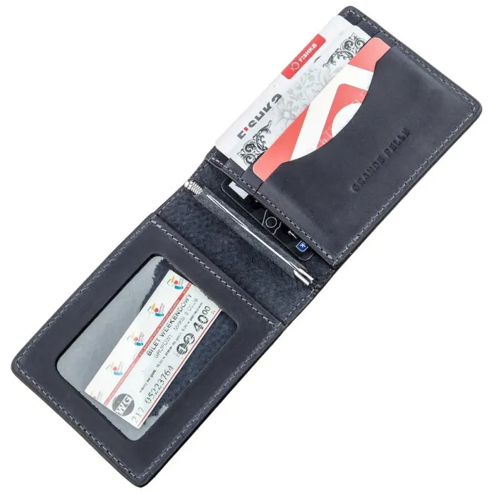 Стильний затискач для грошей вінтажний GRANDE PELLE 11195 Синій