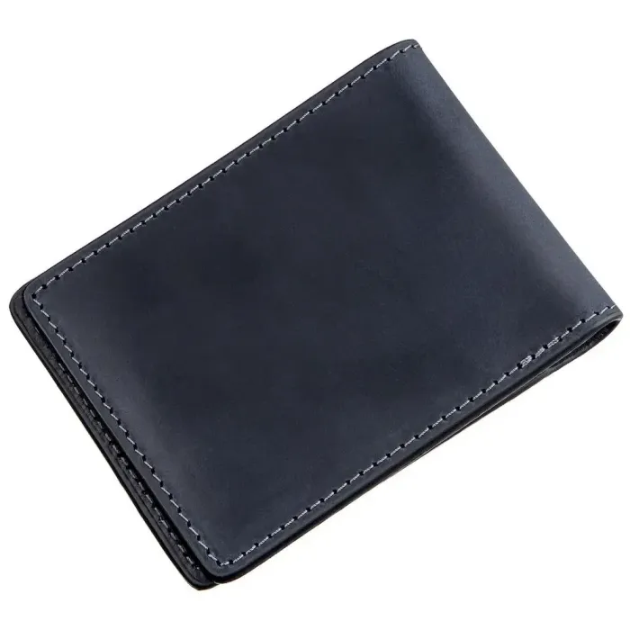 Стильний затискач для грошей вінтажний GRANDE PELLE 11195 Синій