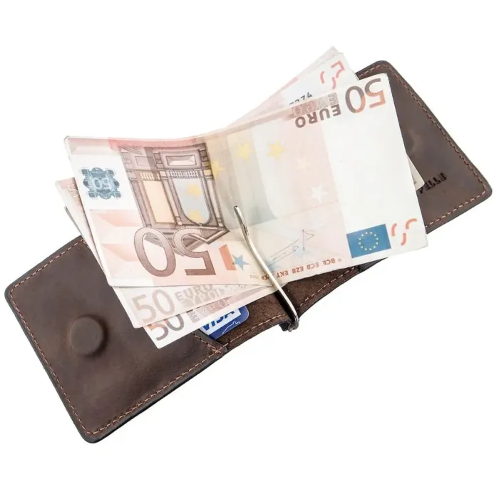 Стильний затиск із натуральної шкіри GRANDE PELLE 11200 Коричневий