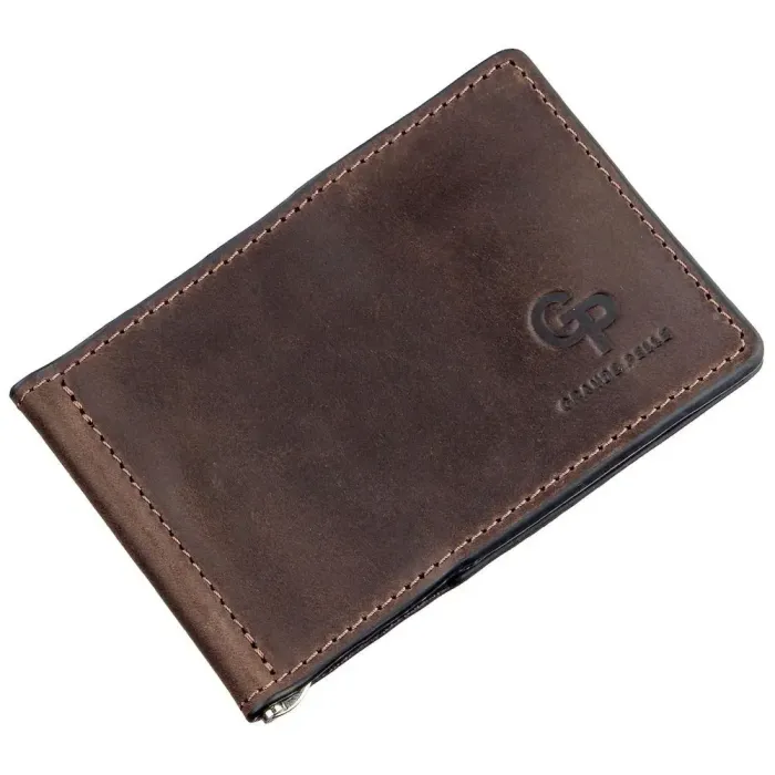 Стильний затиск із натуральної шкіри GRANDE PELLE 11200 Коричневий