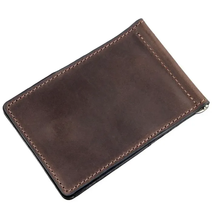 Стильний затиск із натуральної шкіри GRANDE PELLE 11200 Коричневий