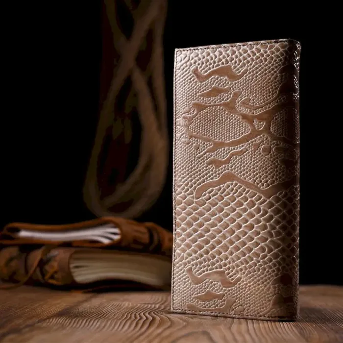 Стильний горизонтальний гаманець жіночий з натуральної фактурної шкіри KARYA 21101 Бежевий